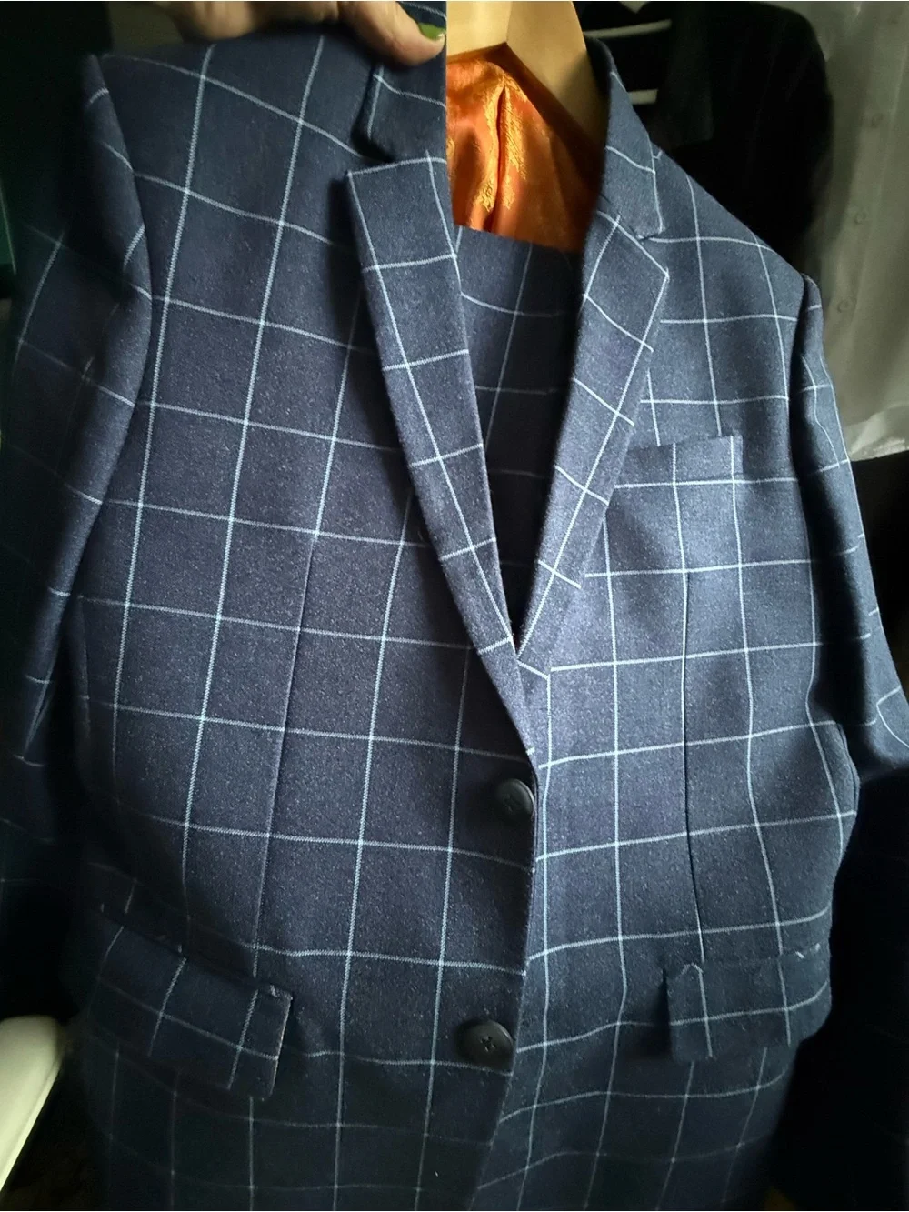 Men's Windowpane Navy Suit - Picture 7 of 10